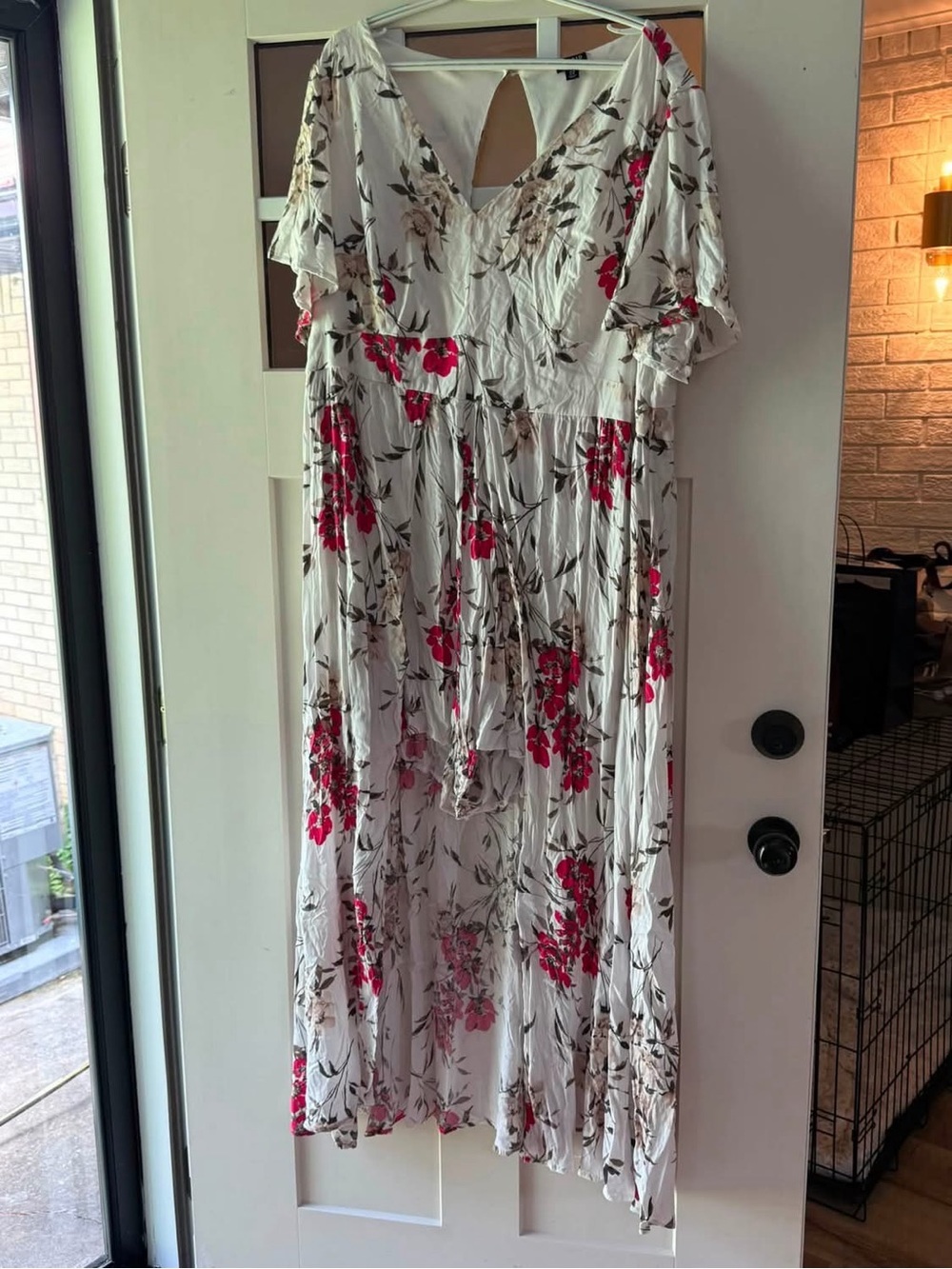 torrid White Romper Hi-Low Dress with Red Floral Print
